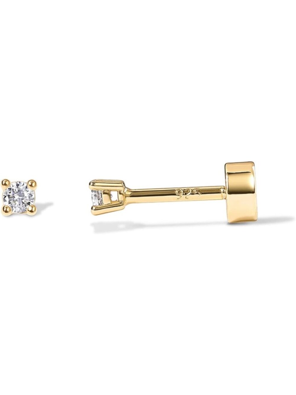 14K Gold Plated Flat Back Stud Earrings for Women, CZ Cartilage Jewelry